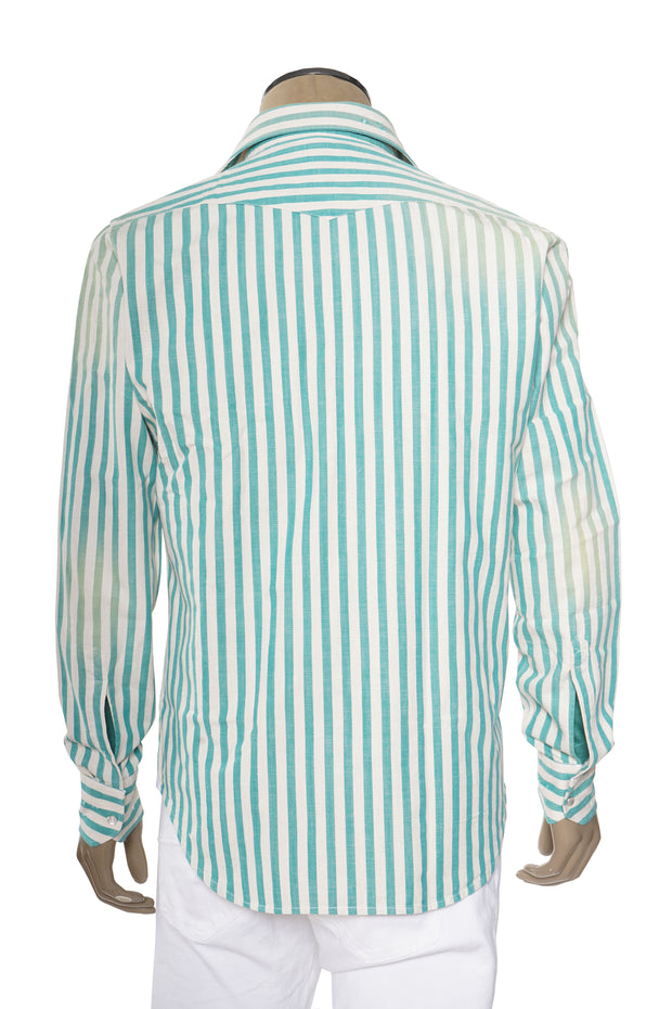 Sartorio Jumbo Pinstripe Denim Snap Button Cotton Overshirt