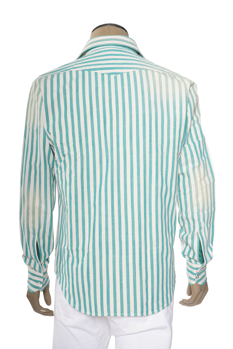 Sartorio Jumbo Pinstripe Denim Snap Button Cotton Overshirt