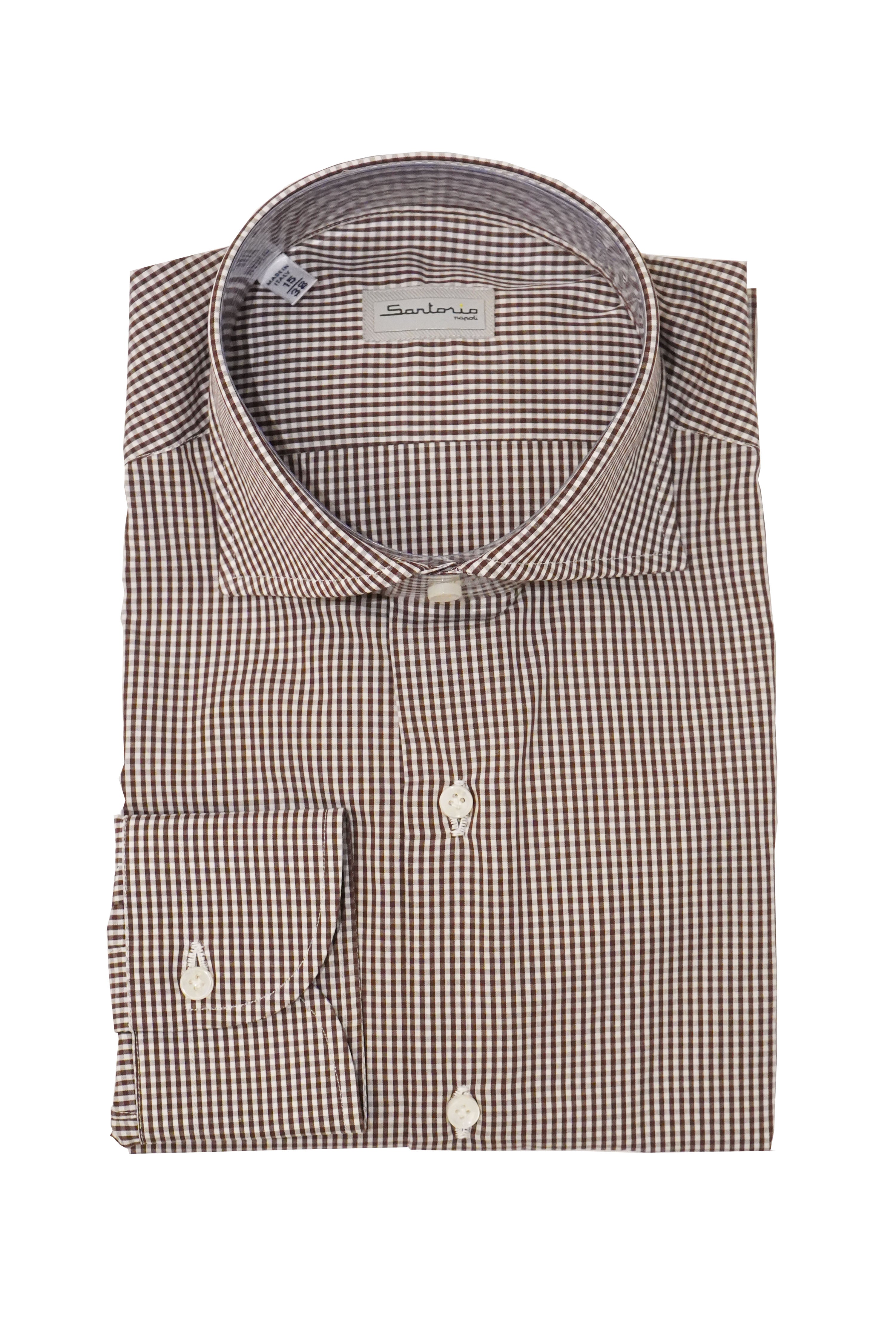 Sartorio Micro Gingham Cotton Dress Shirt Brown / 39 cm / 15½ in