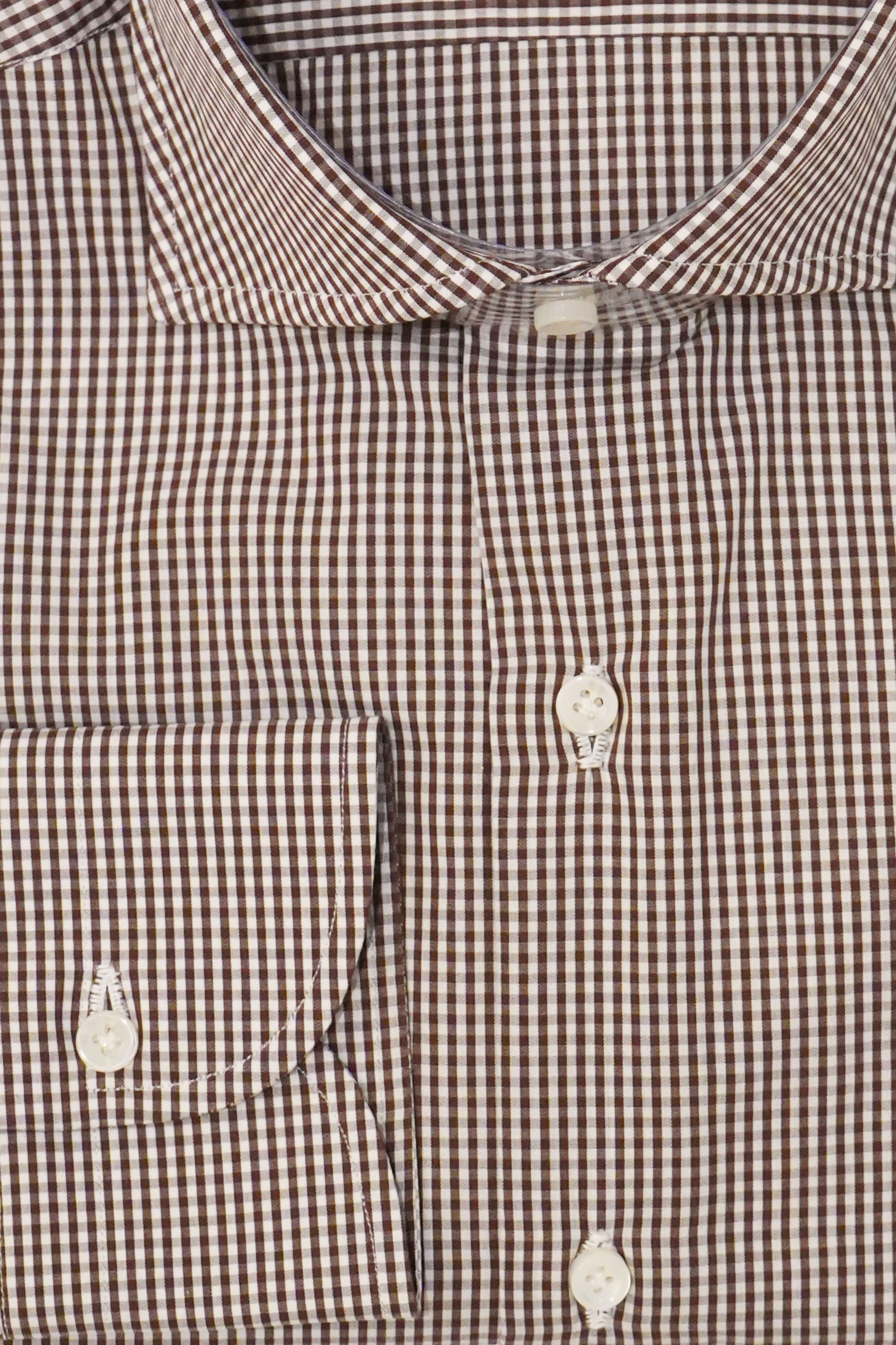 Sartorio Micro Gingham Cotton Dress Shirt Brown / 39 cm / 15½ in