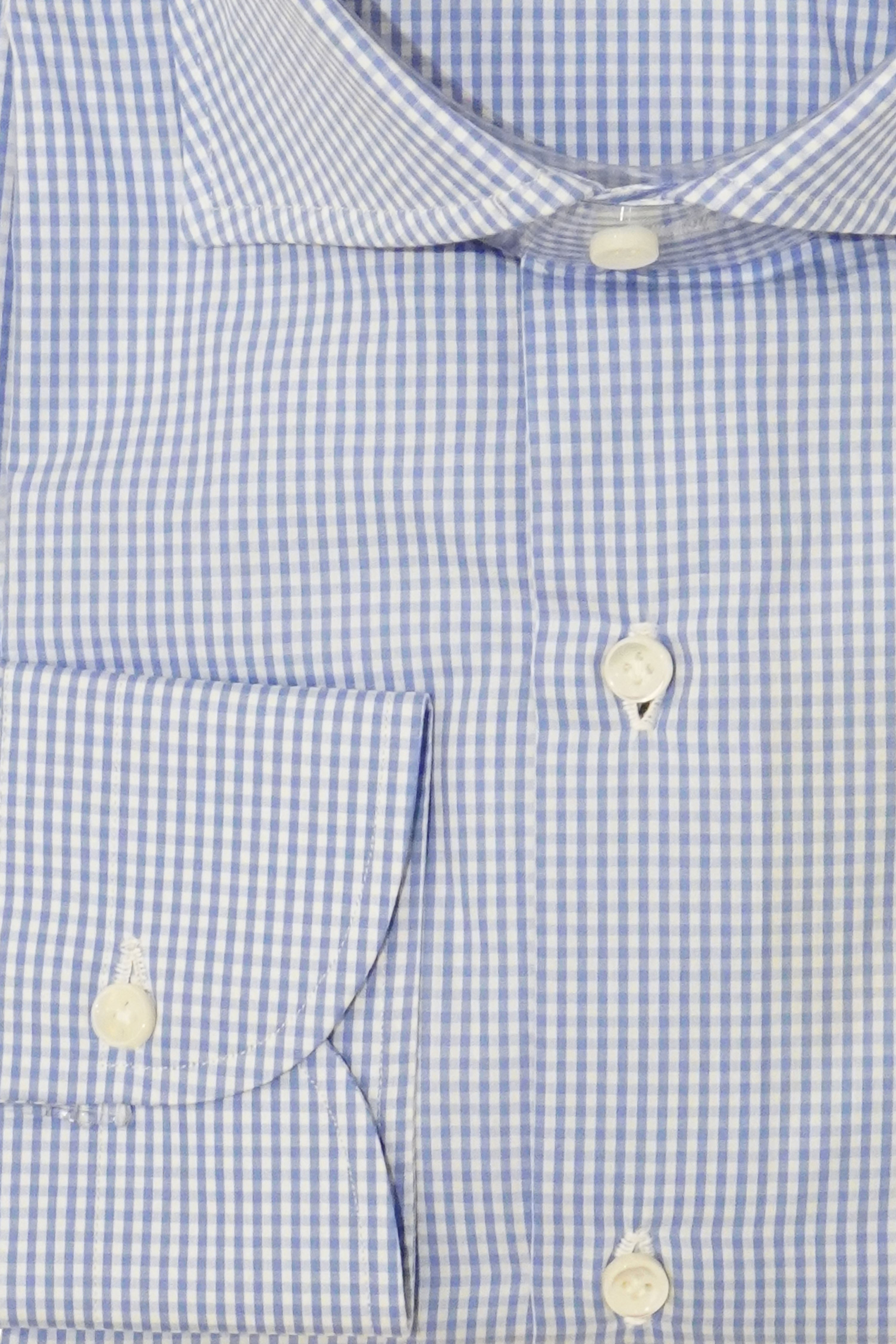 Sartorio Micro Gingham Cotton Dress Shirt Light Blue / 38 cm / 15 in
