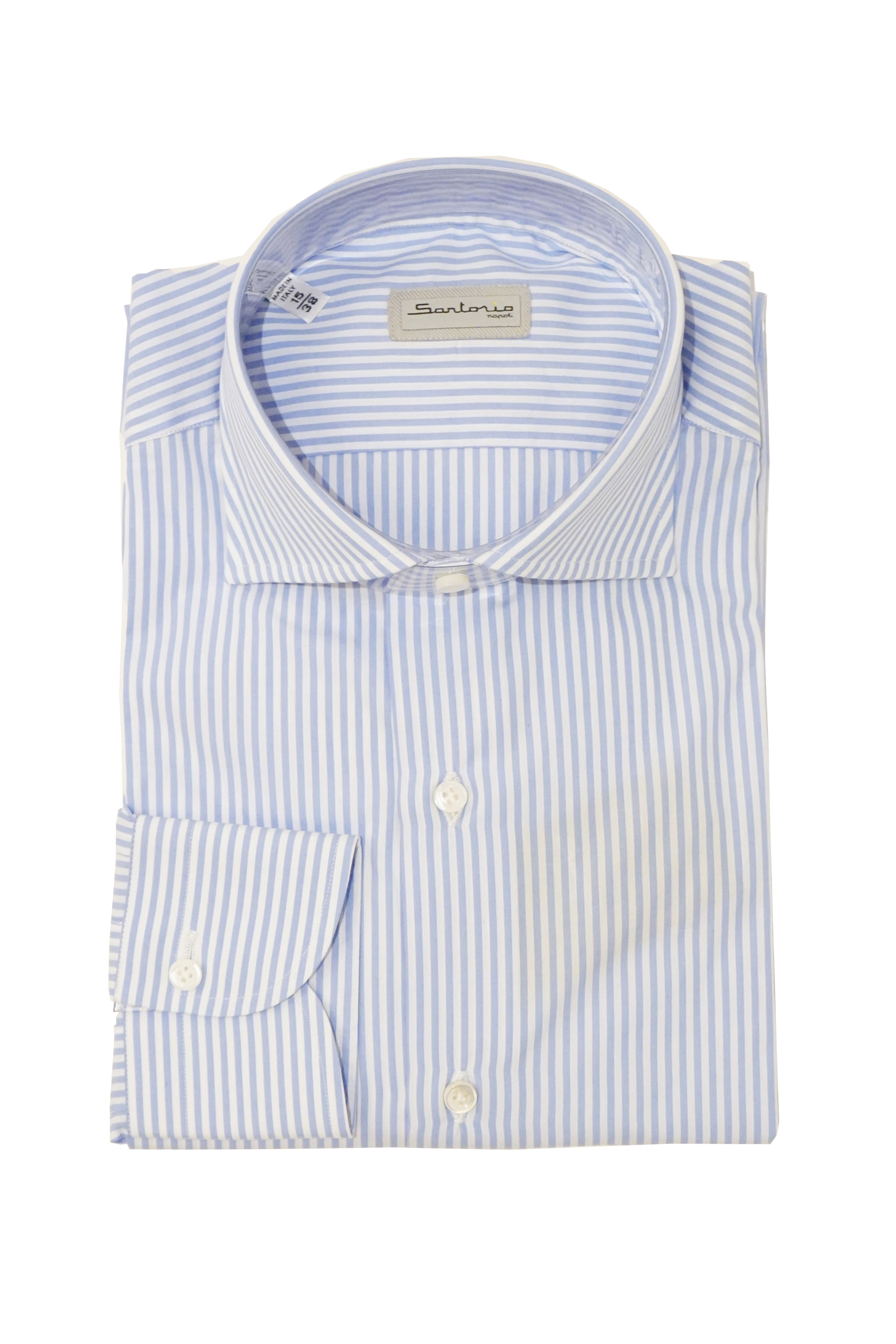 lightweight cotton dress shirts Sartorio Pinstripe Cotton Dress Shirt Light Blue / 40 cm / 15¾ in