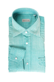 Sartorio Solid Denim Snap Button Cotton Shirt