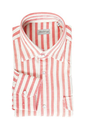 Sartorio Jumbo Pinstripe Denim Snap Button Cotton Overshirt
