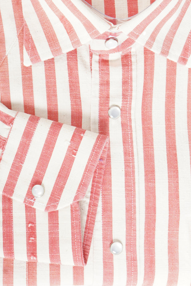 Sartorio Jumbo Pinstripe Denim Snap Button Cotton Overshirt
