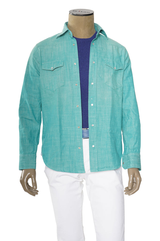 Sartorio Solid Denim Snap Button Cotton Shirt