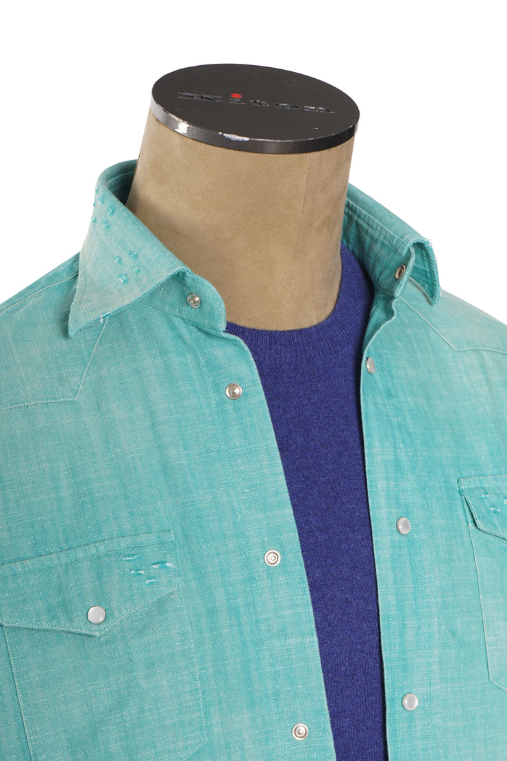 Sartorio Solid Denim Snap Button Cotton Shirt