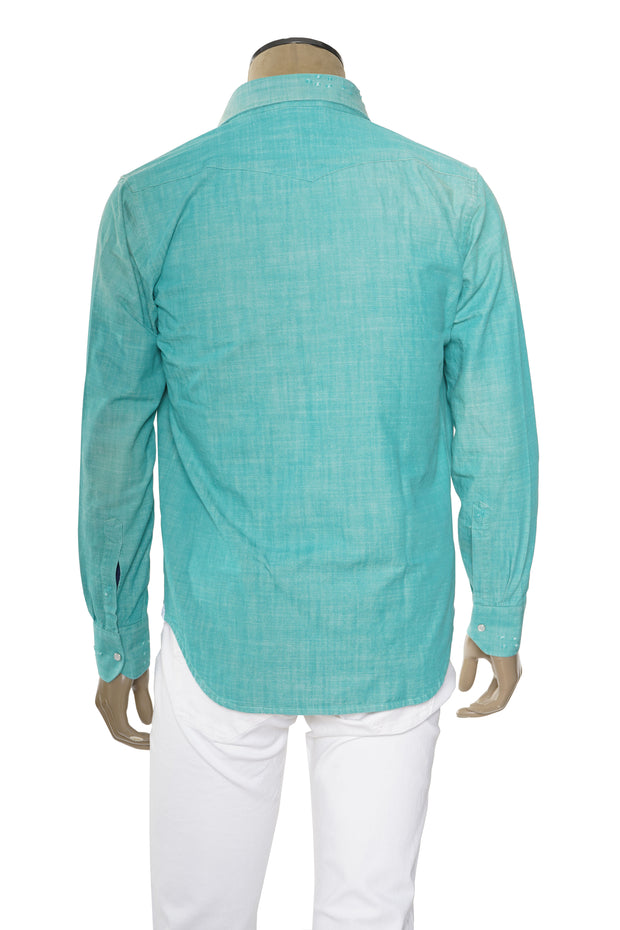 Sartorio Solid Denim Snap Button Cotton Shirt