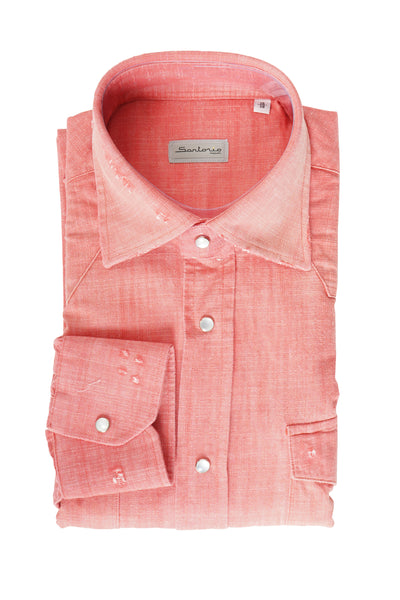 Sartorio Solid Denim Snap Button Cotton Shirt