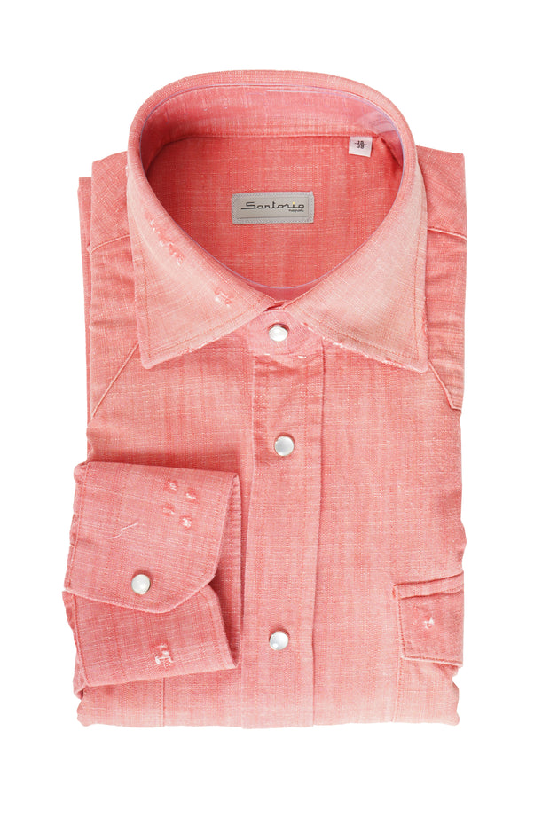 Sartorio Solid Denim Snap Button Cotton Shirt
