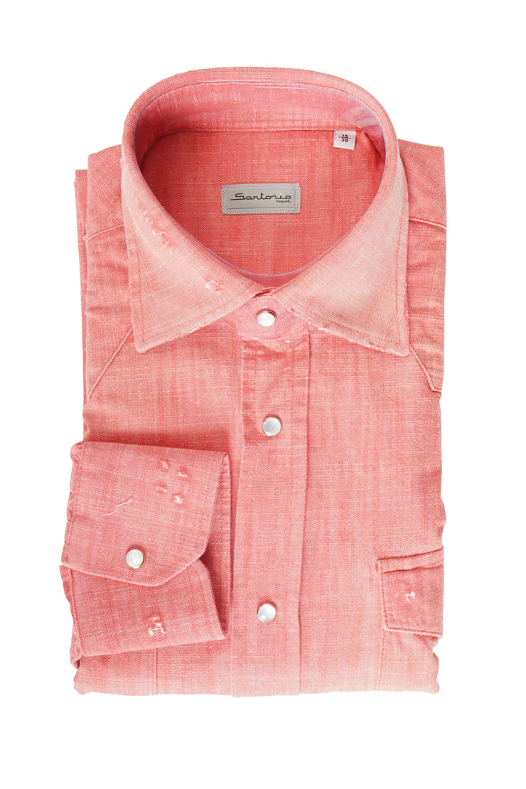 Sartorio Solid Denim Snap Button Cotton Shirt