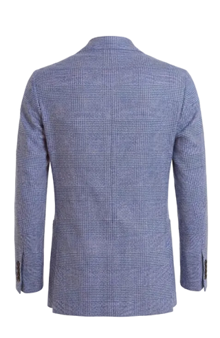 Back of blue checkered blazer 