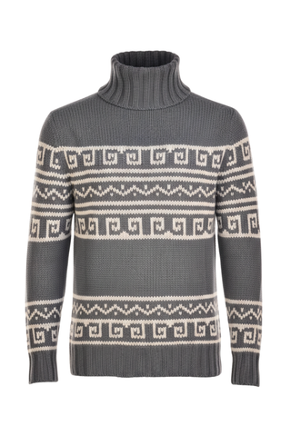 Manrico Cashmere Tribal Pattered Turtleneck Thick Knit Sweater