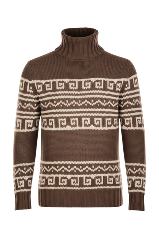 Manrico Cashmere Tribal Pattered Turtleneck Thick Knit Sweater