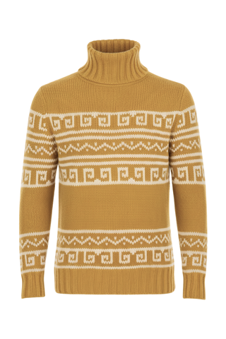 Manrico Cashmere Tribal Pattered Turtleneck Thick Knit Sweater