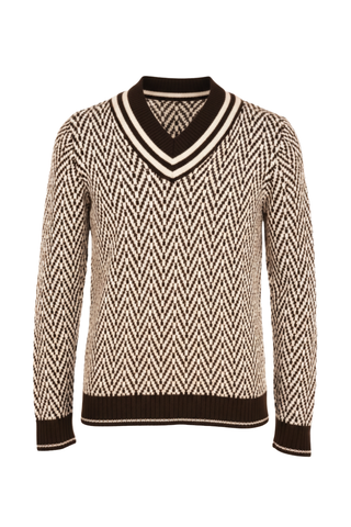 Fedeli Herringbone Virgin Wool V-Neck Knit Sweater
