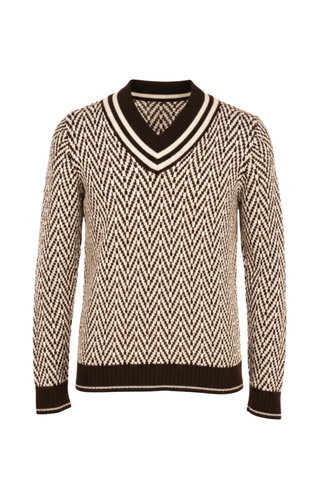 Fedeli Herringbone Virgin Wool V-Neck Knit Sweater