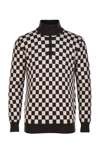 Manrico Cashmere Checkered Turtleneck Quarter Zip Sweater