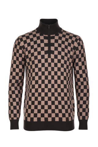 Manrico Cashmere Checkered Turtleneck Quarter Zip Sweater