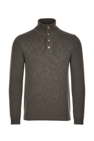 Fedeli Wool-Cashmere Marled Turtleneck Knit Quarter Button Up Sweater