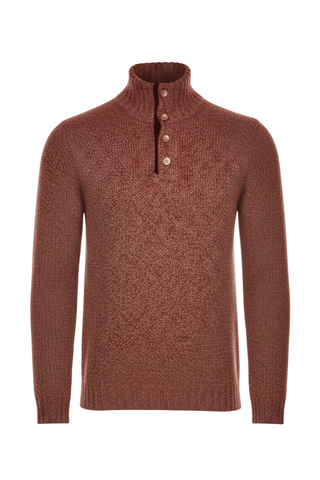 Fedeli Wool-Cashmere Marled Turtleneck Knit Quarter Button Up Sweater