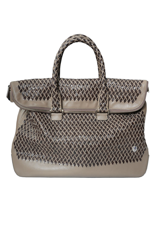 Tardini Woven Full-Grain Calfskin-Alligator Leather Briefcase Bag