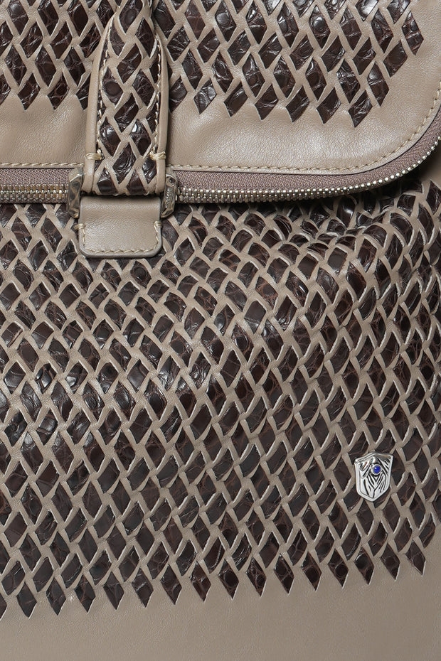 Tardini Woven Full-Grain Calfskin-Alligator Leather Briefcase Bag
