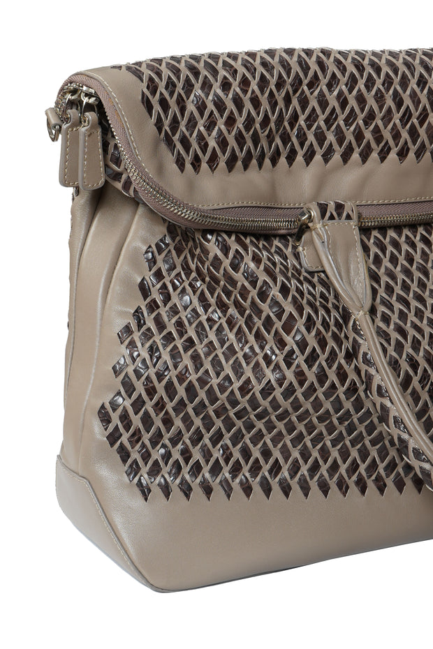 Tardini Woven Full-Grain Calfskin-Alligator Leather Briefcase Bag
