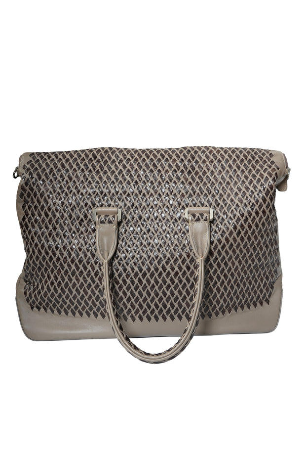 Tardini Woven Full-Grain Calfskin-Alligator Leather Briefcase Bag