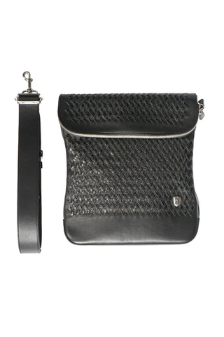 Tardini Woven Full-Grain Calfskin-Alligator Leather Messenger Bag