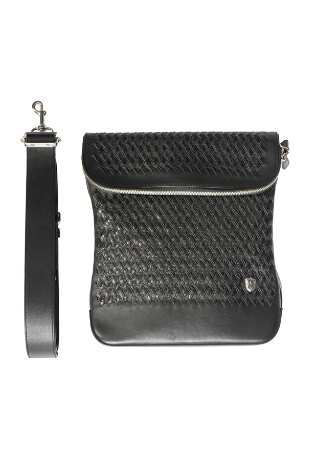 Tardini Woven Full-Grain Calfskin-Alligator Leather Messenger Bag