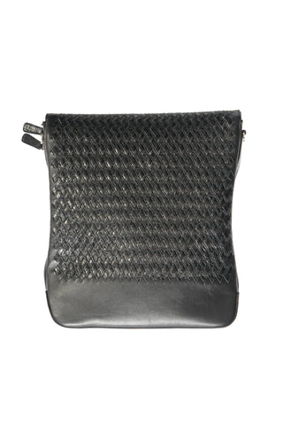 Tardini Woven Full-Grain Calfskin-Alligator Leather Messenger Bag