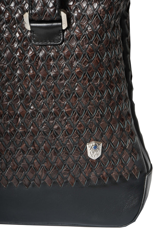 Tardini Woven Full-Grain Calfskin-Aligator Leather Vertical Briefcase Tote