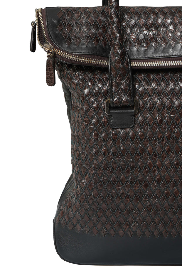 Tardini Woven Full-Grain Calfskin-Aligator Leather Vertical Briefcase Tote