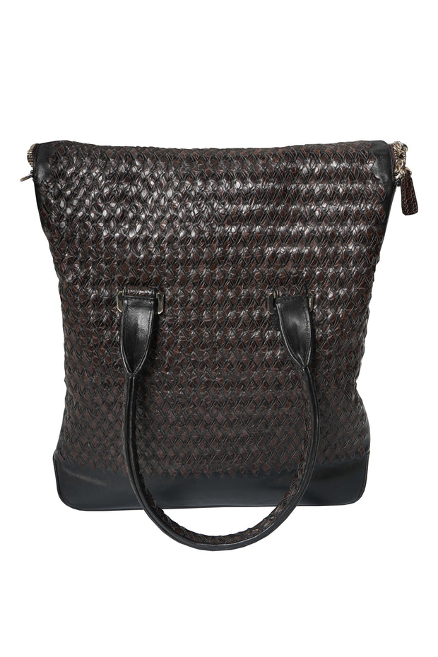 Tardini Woven Full-Grain Calfskin-Aligator Leather Vertical Briefcase Tote