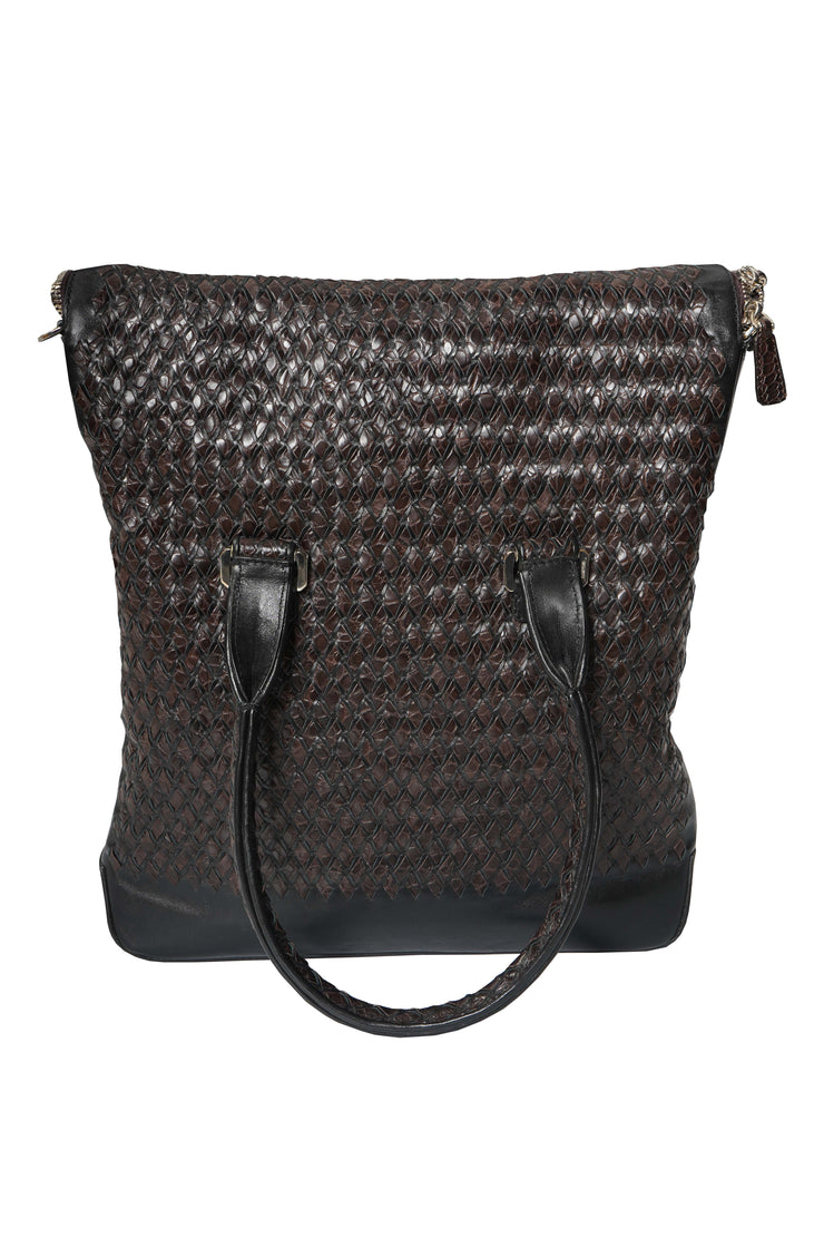 Tardini Woven Full-Grain Calfskin-Aligator Leather Vertical Briefcase Tote