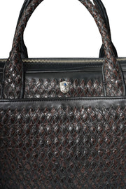 Tardini Woven Full-Grain Calfskin-Alligator Leather Briefcase Bag