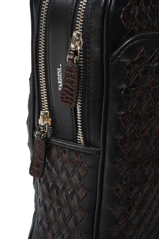 Tardini Woven Full-Grain Calfskin-Alligator Leather Briefcase Bag