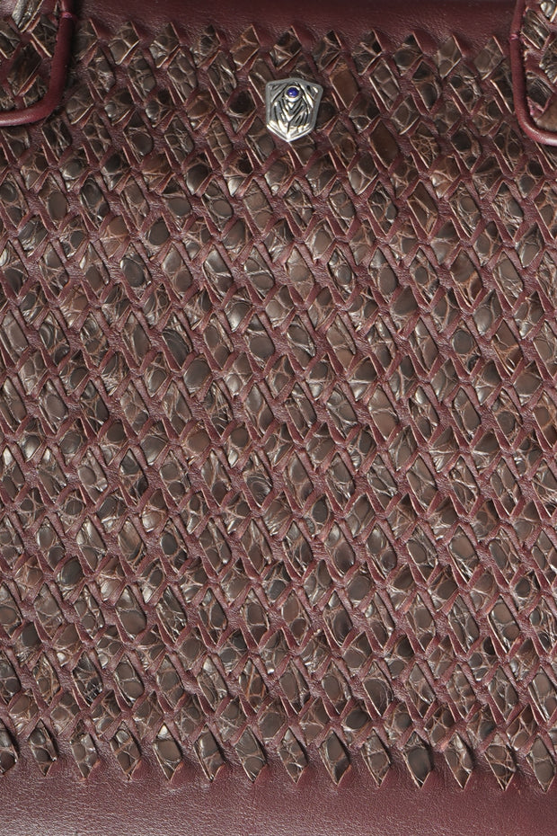 Tardini Woven Full-Grain Calfskin-Alligator Leather Briefcase Bag