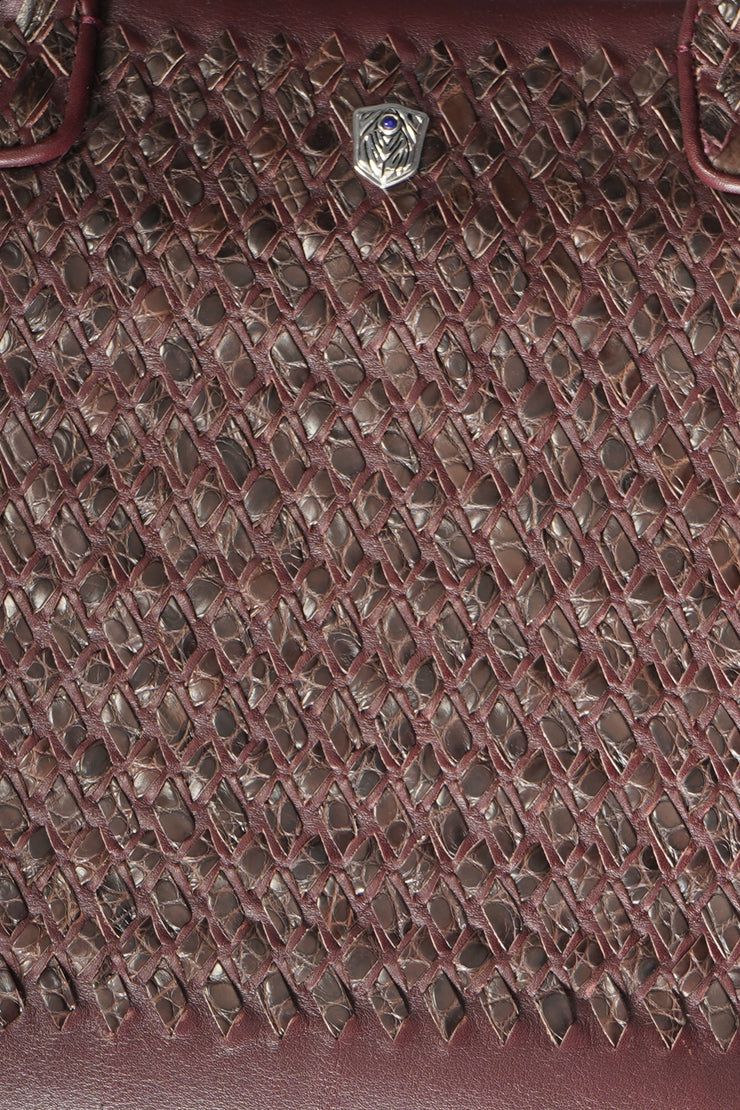 Tardini Woven Full-Grain Calfskin-Alligator Leather Briefcase Bag