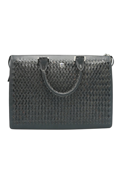 Tardini Woven Full-Grain Calfskin-Alligator Leather Business Tote Bag