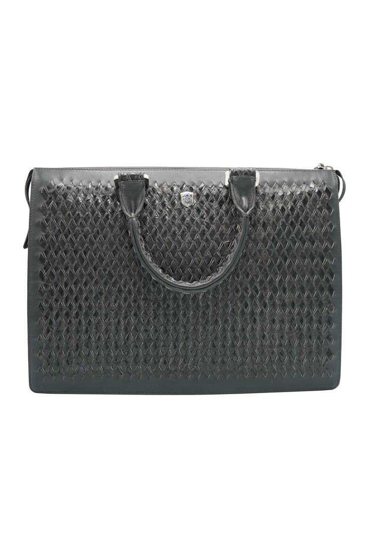 Tardini Woven Full-Grain Calfskin-Alligator Leather Business Tote Bag