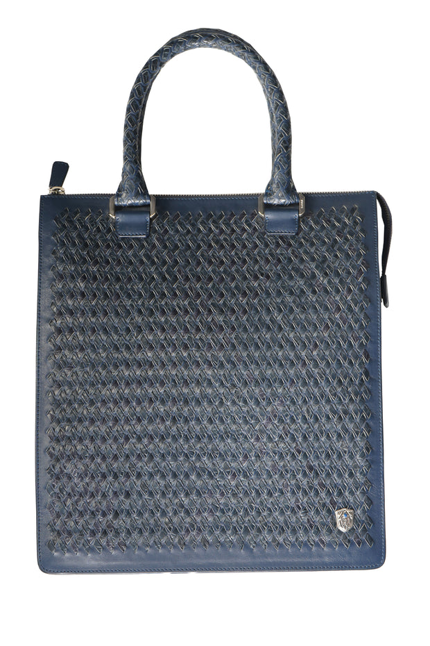 Tardini Woven Full-Grain Calfskin-Alligator Leather Business Tote Bag
