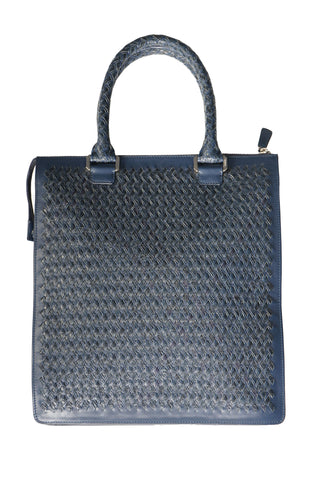 Tardini Woven Full-Grain Calfskin-Alligator Leather Business Tote Bag