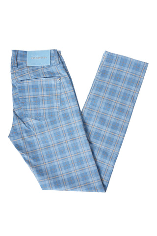 Tramarossa Sky Blue Checked Cotton Pants