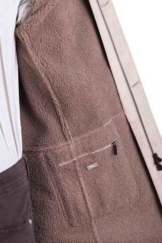 Brown fleece vest with a zipper on a white background