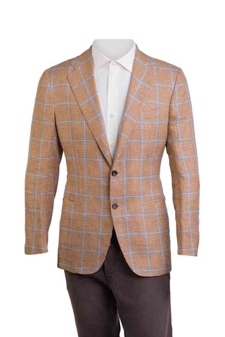 Kiton Windowpane Linen-Silk Sport Jacket