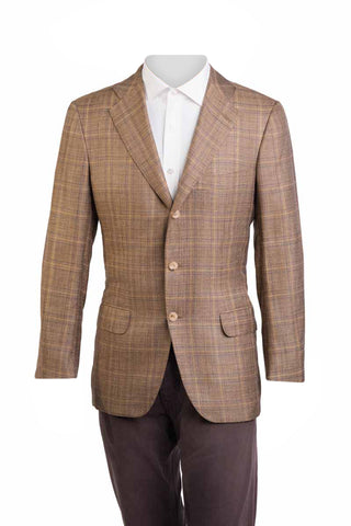 Kiton Windowpane Cashmere-Linen-Silk Sport Jacket