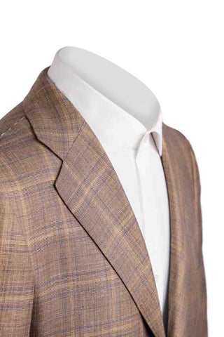 Kiton Windowpane Cashmere-Linen-Silk Sport Jacket