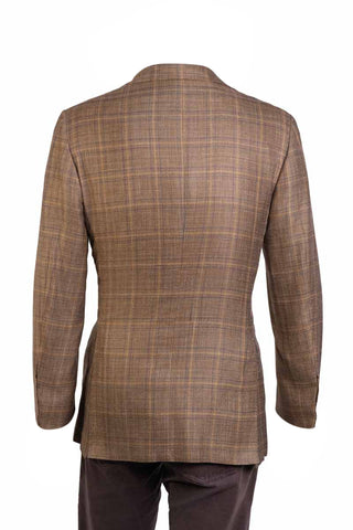 Kiton Windowpane Cashmere-Linen-Silk Sport Jacket